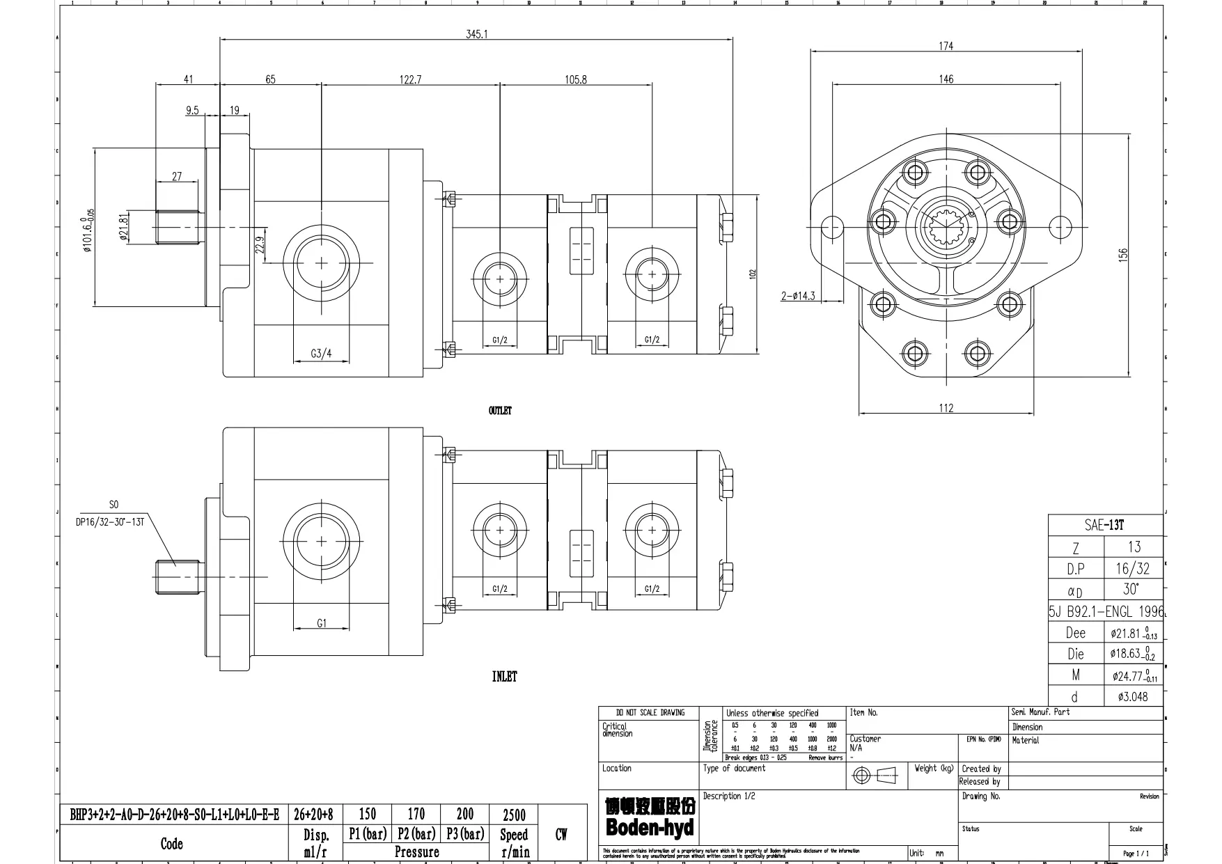 Насос шестеренный тандем BHP3/2/2-A0-D-26/20/8-S0-L1/L0/L0-E