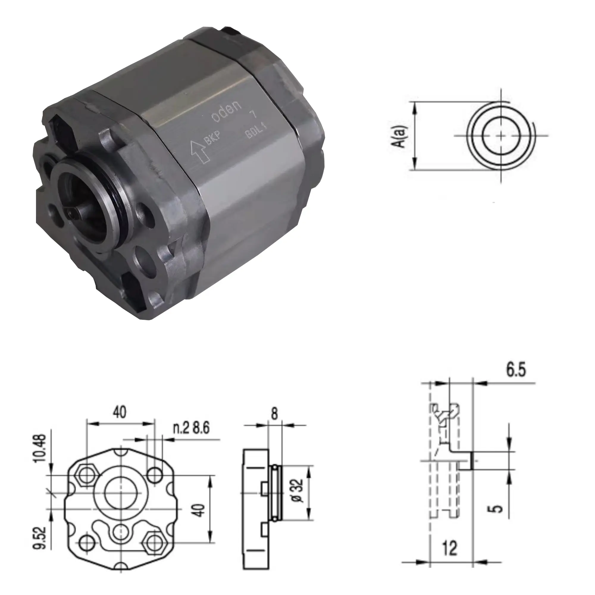 Насос шестеренный BKP1Q1-D-2.1G1L3 GP 1, 2.1 см3, резьба G3/8", 250BAR, правый